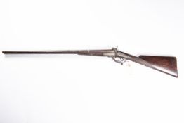 A DB 12 bore pin fire underlever shotgun, by Burrow of Preston, 46½" overall, barrels 30", the top