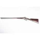 A DB 12 bore pin fire underlever shotgun, by Burrow of Preston, 46½" overall, barrels 30", the top