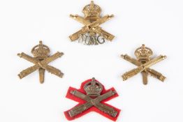 Four Machine Gun Corps cap badges: bi metal Motor Machine Gun Corps, good officer's bronze Machine