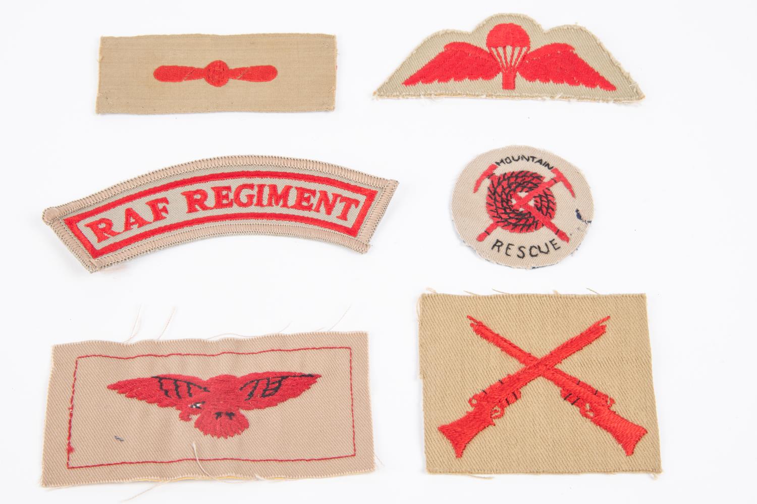 A selection of RAF Tropical insignia including titles, eagles, trade badges, some WWII inc Parachute