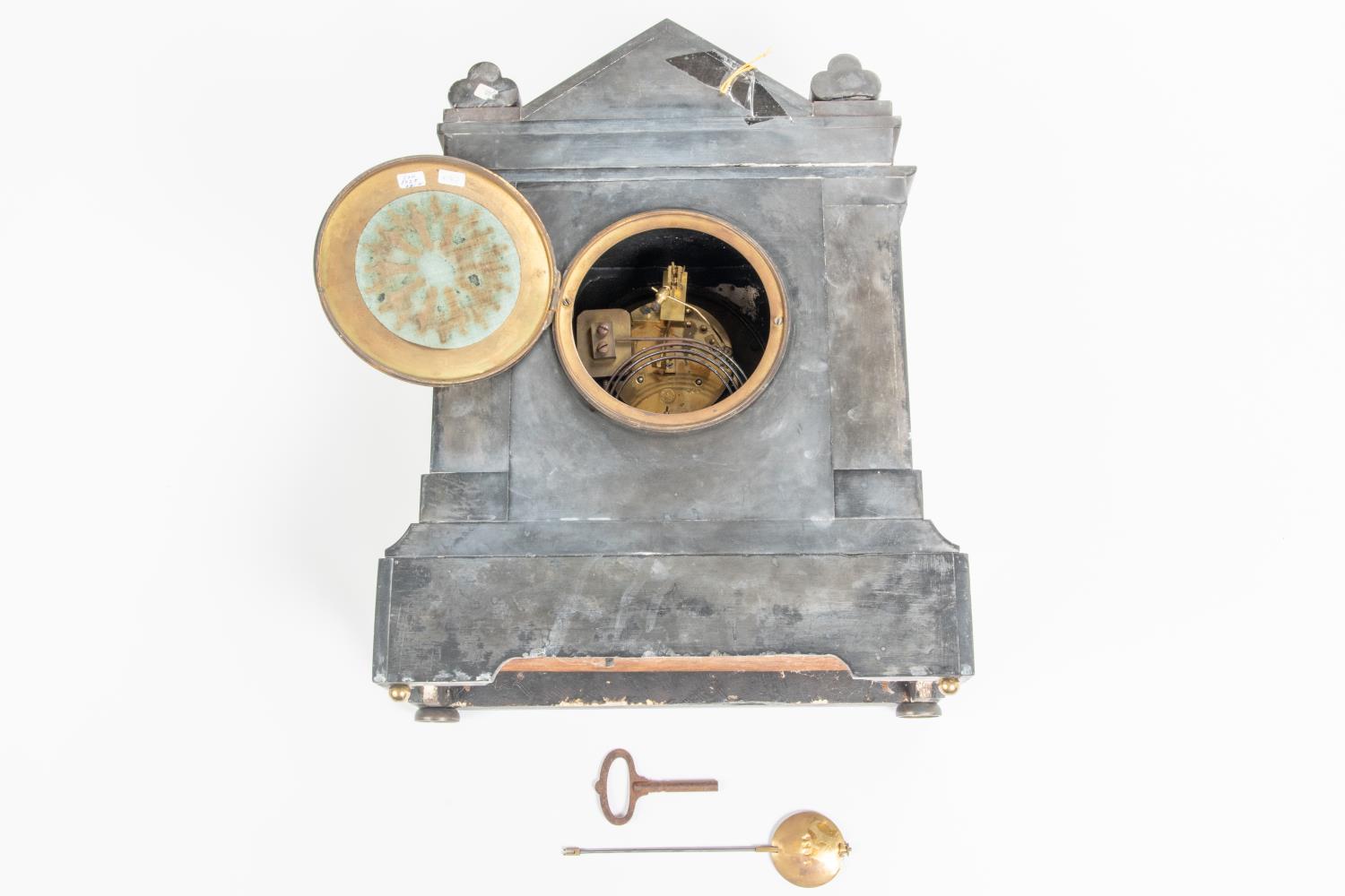 A 19th Century Slate mantle clock. A better example with 2-train movement striking on a gong and - Image 2 of 3