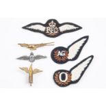 RAF sweetheart brooch in silver, RAF brass badge, 3 cloth wings and AG brass badge, latter copies (