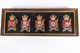 A set of the 5 Foot Guards Regimental Warrant Officers (WOII) arm badges in bullion embroidery,