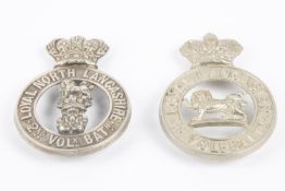 A Victorian WM glengarry badge of the 1st Vol Bn Royal Lancaster Regt; and another of the 2nd Vol Bn