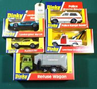 5x Dinky Toys. Purdey's Triumph TR7 from the New Avengers (112). Lamborghini Marzal (189) in