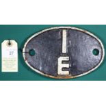 Locomotive shedplate 1E Bletchley 1952-1965. Cast iron plate in good, believed to be unrestored