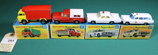 4 Matchbox Superfast. No.6 Ford Pick-Up. In red with white plastic roof, chrome grille, narrow