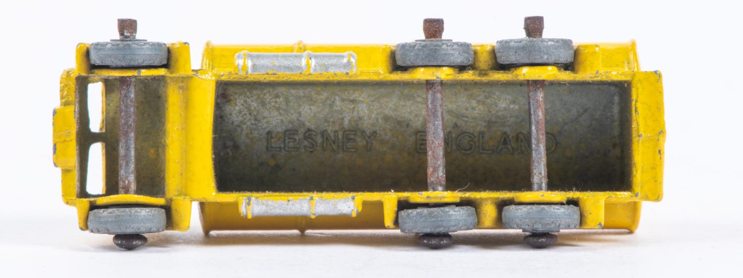 Matchbox Moko Lesney, No.11 petrol tanker in yellow with small metal wheels, No.15 Prime mover in - Image 2 of 4