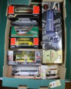 20+ diecast vehicles by Corgi, Creative Master, etc. Including buses and coaches; Trident II,