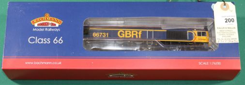 A Bachmann 'OO' gauge Class 66 Co-Co Diesel Locomotive, RN 66731. In GBRf dark blue and yellow