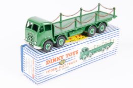 Dinky Toys Foden Flat Truck with chains (905). FG Foden in green with green Supertoys wheels. Boxed,