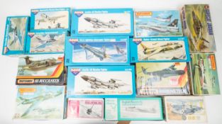 16x unmade plastic kits of aircraft by Merlin Models, Matchbox, Novo, Airfix, etc. Including some