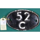 Locomotive shedplate 52C Blaydon 1950-1965 with sub-sheds Alston (to 1959), Hexham (to 1959),