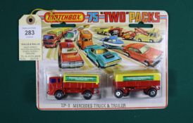 Matchbox 75 "Two packs", TP-21 Mercedes Truck and Trailer. Finished in red with yellow plasic
