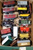 18x Hornby O gauge items. 2x clockwork 0-4-0T locomotives; a No.101 BR loco, 82011. A No.1 GWR loco,