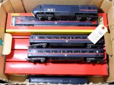 10x Hornby OO gauge railway. GNER train 'Route of the Flying Scotsman', comprising; powered