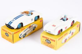 2 Dinky Toys. Cunningham C-5R Road Racer (133). In white with blue stripes, tan interior, blue