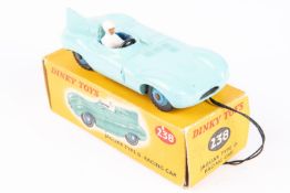 A Dinky Toys Jaguar D-Type Racing Car (238). In turquoise with blue interior, white driver and