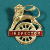 British Railways (Midland Region) INSPECTOR cap badge. Brass and red enamel lion over wheel, with