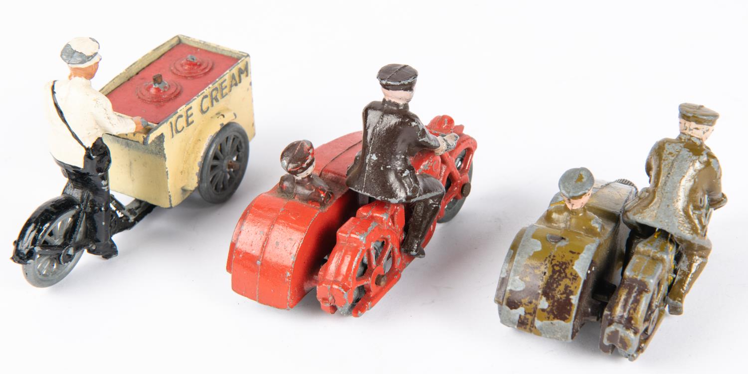 3 British Eebee Toys die cast motorcycle toys. Ice cream seller, dressed in white coat and hat - Image 2 of 4