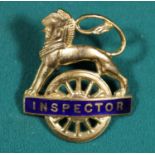 British Railways (Eastern Region) INSPECTOR cap badge. Brass and blue enamel lion over wheel, with 2