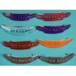 8x BRITISH RAILWAYS totem style cap badges by Gaunt, Pinches, etc. 2x Eastern Region, 2x Western