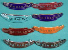8x BRITISH RAILWAYS totem style cap badges by Gaunt, Pinches, etc. 2x Eastern Region, 2x Western
