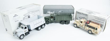 10 First Gear 1:34 scale Trucks. A Mack Model R-600 Mixer, Bulldog. Mack L Model Stake Truck, U.S.