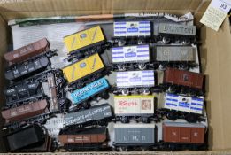 100x OO gauge railway freight wagons by Mainline, Lima, etc. All box vans, open wagons and hopper