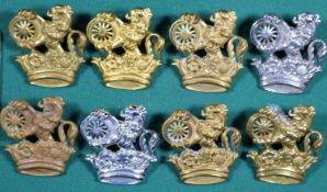 8x British Railways lion and wheel over crown cap badges. 6x brass examples and 2x chrome