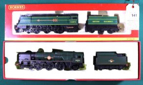 2 Hornby Railways OO gauge locomotives. A BR rebuilt Merchant Navy Class 4-6-2 tender locomotive,