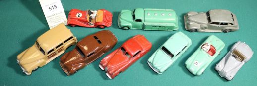 A quantity of Dinky Toys. MG Midget. Frazer-Nash. Aston-Martin. Hillman Minx. Jaguar XK120. Plymouth