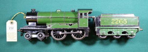 A Bassett Lowke O gauge 4-4-0 clockwork tinplate tender locomotive. Princess Elizabeth 2265, in