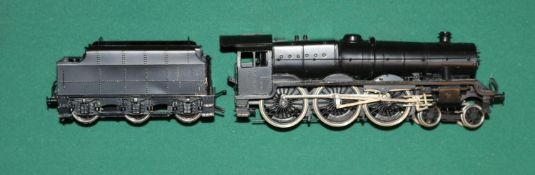 An OO gauge brass LMS Class 5 'Black Five' 4-6-0 tender locomotive in unlined black. A very well