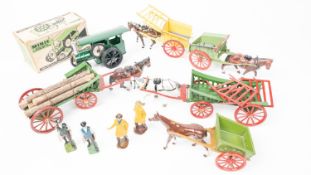 6x Farm Models by Britains, Charbens and Tri-ang Minic. 2x Tumbrel Carts with horses (4F). Plus a