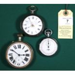 2x pocket watches and a stopwatch. A silver key wound pocket watch with London hallmark, date mark