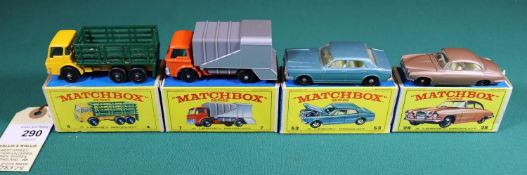 4 Matchbox Series. No4 Dodge Stake Truck. In yellow with dark green plastic rear body. No.7 Ford D