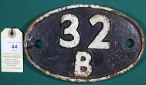 Locomotive shedplate 32B Ipswich 1950-1968, with sub sheds Aldeburgh to 1956, Felixstowe to 1959,