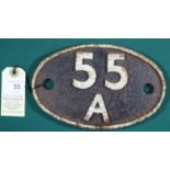 Locomotive shedplate 55A Leeds Holbeck 1957-1973 with sub shed Stourdon. Cast iron plate in good,