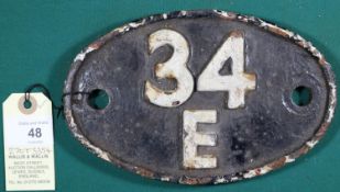 Locomotive shedplate 34E Neasden 1950-1958, with sub sheds Aylesbury and Chesham, then New England