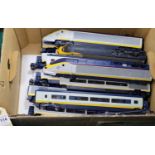 12x OO/HO gauge Eurostar cars, mainly by Hornby (some Jouef). Including; 2x powered driving cars