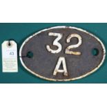 Locomotive shedplate 32A Norwich 1950-1973, with sub sheds; Cromer High to 1954, Dereham to 1955,