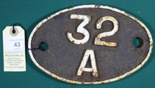 Locomotive shedplate 32A Norwich 1950-1973, with sub sheds; Cromer High to 1954, Dereham to 1955,