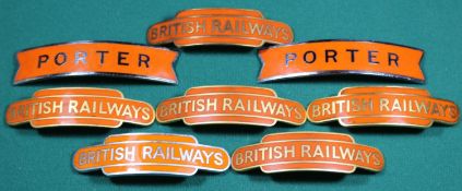 8x British Railways (North Eastern Region) totem and fishtail style cap badges by Gaunt, Toye,