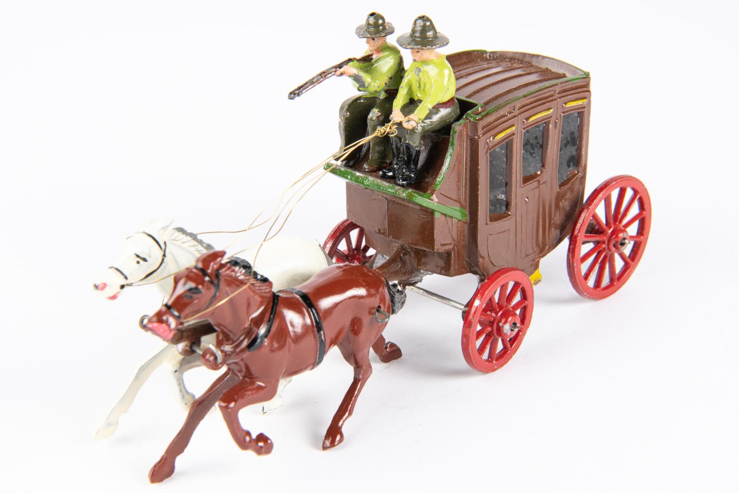 Johillco miniature Stage coach measuring 17cm in length, finished in brown with green and gold - Image 2 of 5