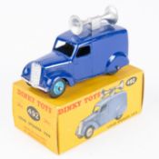 Dinky Toys Loud Speaker Van (492). In violet blue with silver load speaker and mid-blue wheels.