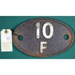 Locomotive shedplate 10F Lower Ince, Wigan 1950-1952, then Rose Grove 1963-1968. Cast iron plate