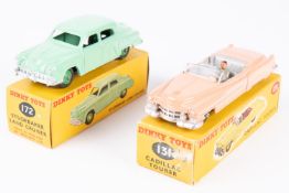 2 Dinky Toys. Cadillac Tourer (131). In salmon pink with grey interior, beige wheels and grey