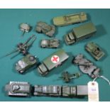 14x Dinky Toys Military vehicles. Including; Reconnaissance Car. 1-ton Cargo Truck. 3-ton Army