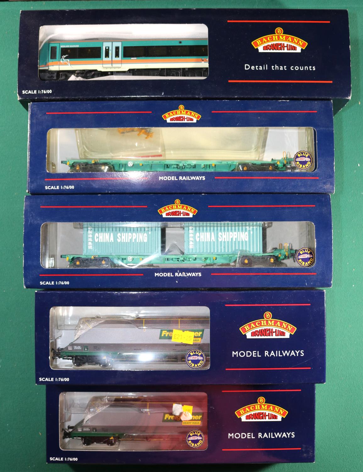 6x Bachmann Branchline OO gauge. A 2-car Midland Mainline DMU (32-450) with one powered car. A 2-